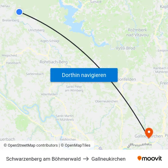 Schwarzenberg am Böhmerwald to Gallneukirchen map