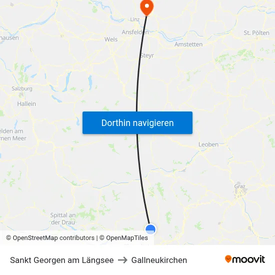 Sankt Georgen am Längsee to Gallneukirchen map