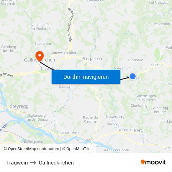 Tragwein to Gallneukirchen map