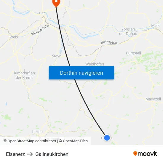 Eisenerz to Gallneukirchen map