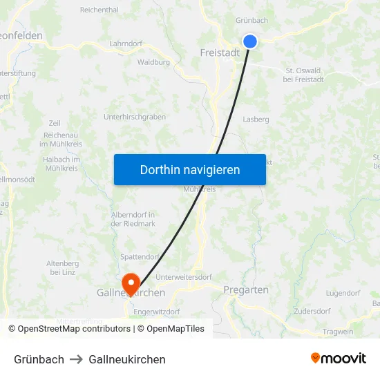 Grünbach to Gallneukirchen map