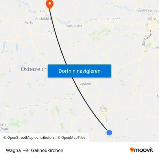 Wagna to Gallneukirchen map