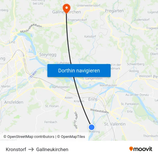 Kronstorf to Gallneukirchen map