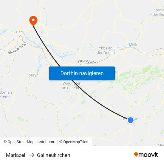 Mariazell to Gallneukirchen map