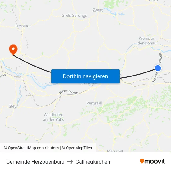 Gemeinde Herzogenburg to Gallneukirchen map