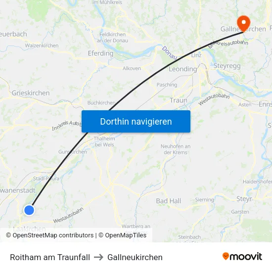 Roitham am Traunfall to Gallneukirchen map