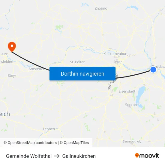 Gemeinde Wolfsthal to Gallneukirchen map