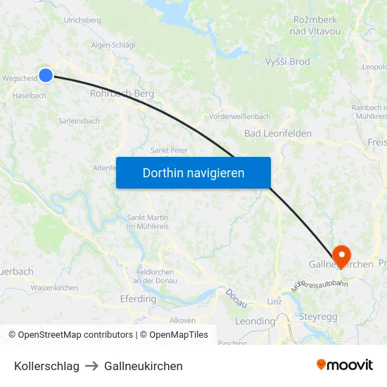 Kollerschlag to Gallneukirchen map