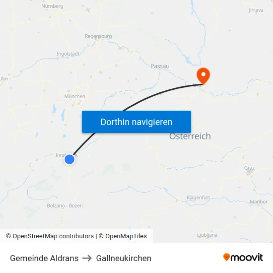 Gemeinde Aldrans to Gallneukirchen map