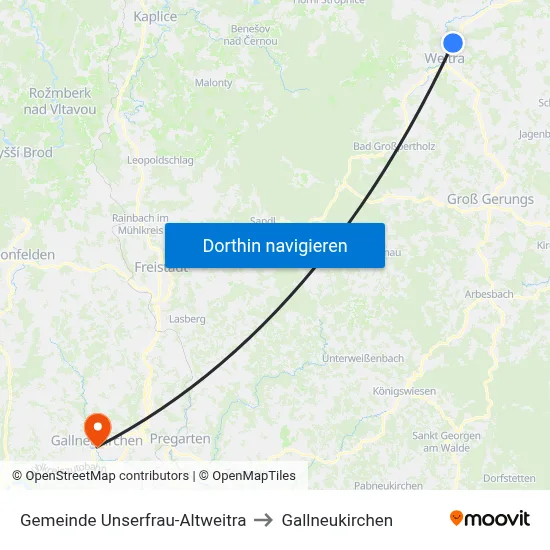 Gemeinde Unserfrau-Altweitra to Gallneukirchen map