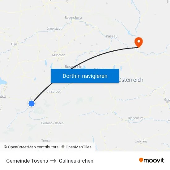 Gemeinde Tösens to Gallneukirchen map