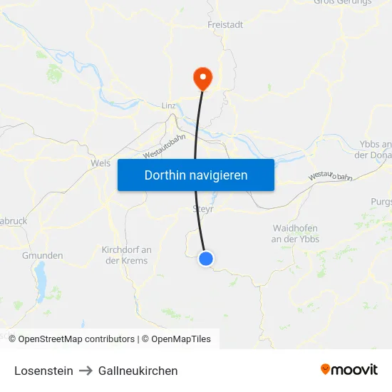 Losenstein to Gallneukirchen map
