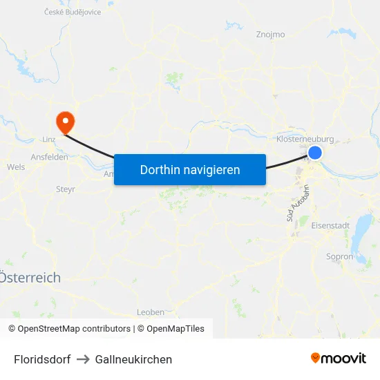 Floridsdorf to Gallneukirchen map