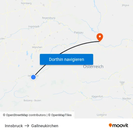 Innsbruck to Gallneukirchen map