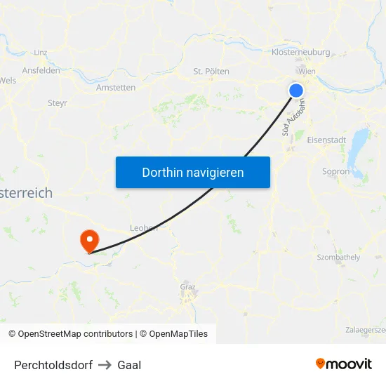 Perchtoldsdorf to Gaal map