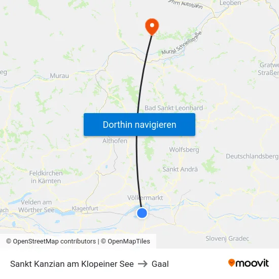 Sankt Kanzian am Klopeiner See to Gaal map