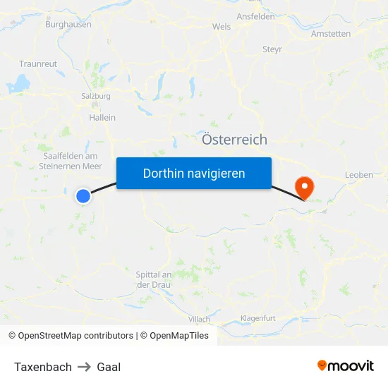 Taxenbach to Gaal map