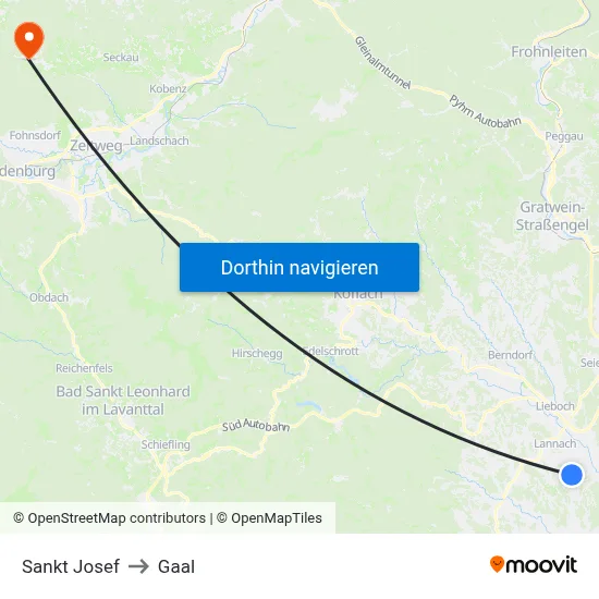 Sankt Josef to Gaal map