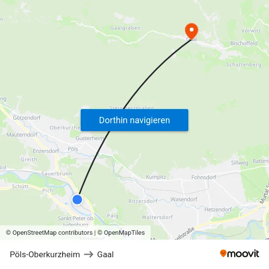 Pöls-Oberkurzheim to Gaal map
