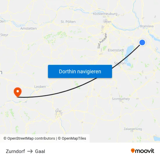 Zurndorf to Gaal map