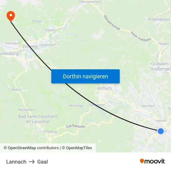 Lannach to Gaal map