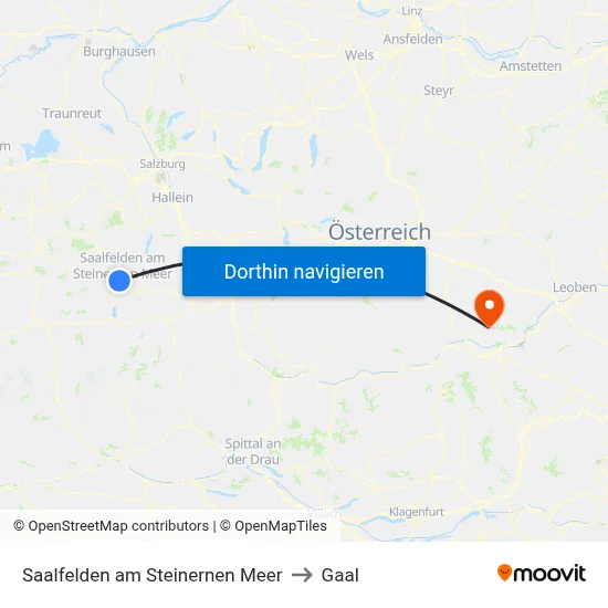 Saalfelden am Steinernen Meer to Gaal map
