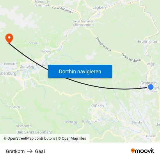 Gratkorn to Gaal map