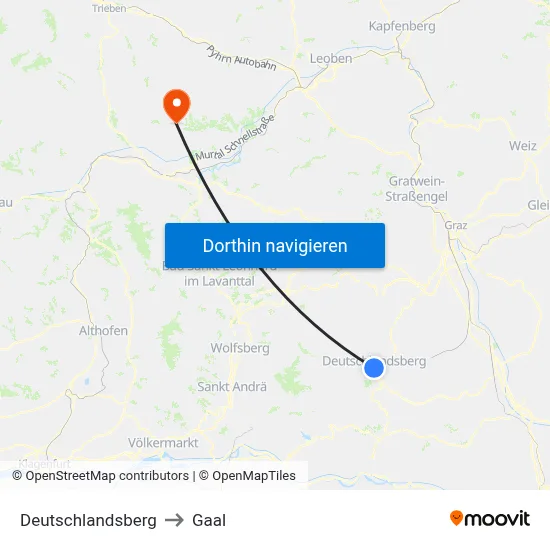 Deutschlandsberg to Gaal map