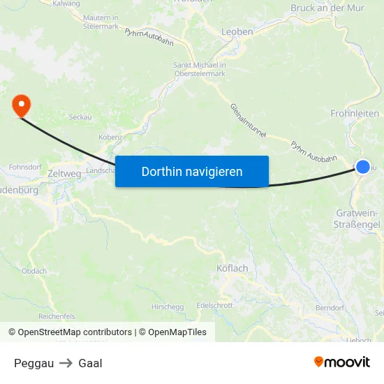Peggau to Gaal map