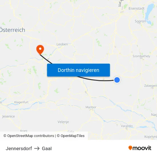 Jennersdorf to Gaal map