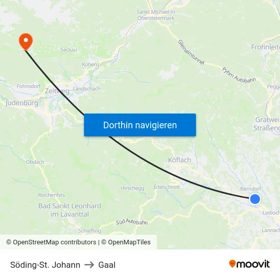 Söding-St. Johann to Gaal map