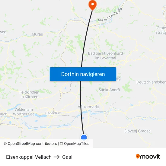 Eisenkappel-Vellach to Gaal map
