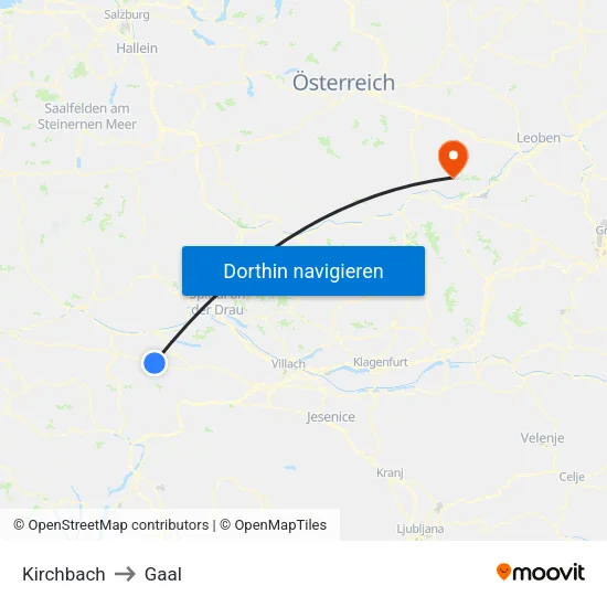 Kirchbach to Gaal map