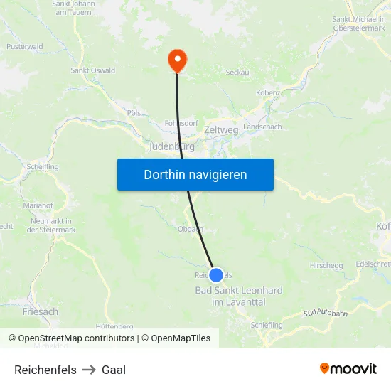 Reichenfels to Gaal map