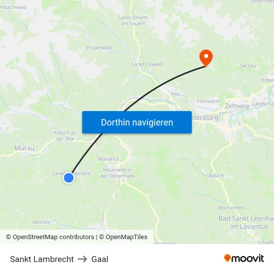 Sankt Lambrecht to Gaal map