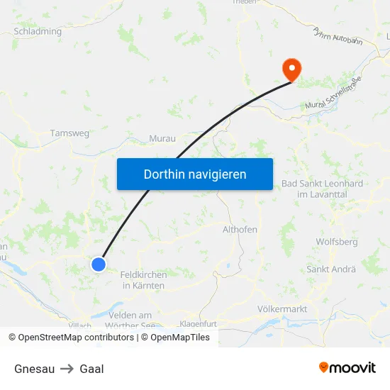 Gnesau to Gaal map