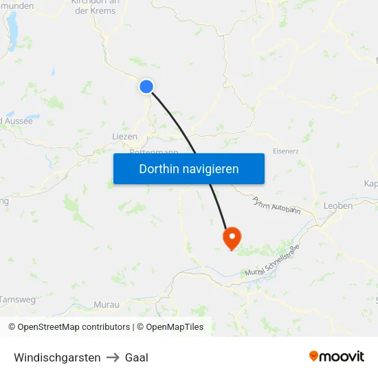 Windischgarsten to Gaal map