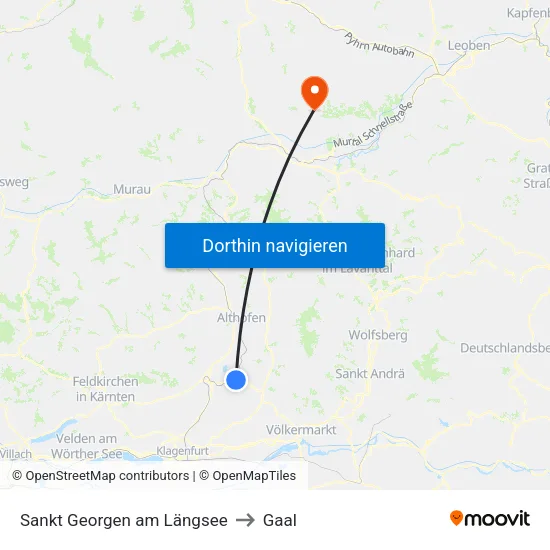 Sankt Georgen am Längsee to Gaal map