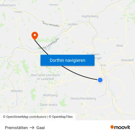 Premstätten to Gaal map