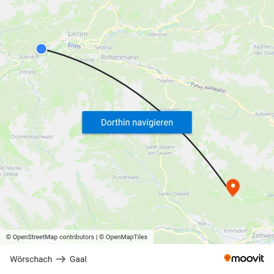 Wörschach to Gaal map