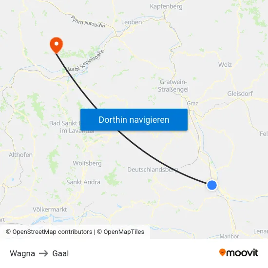 Wagna to Gaal map