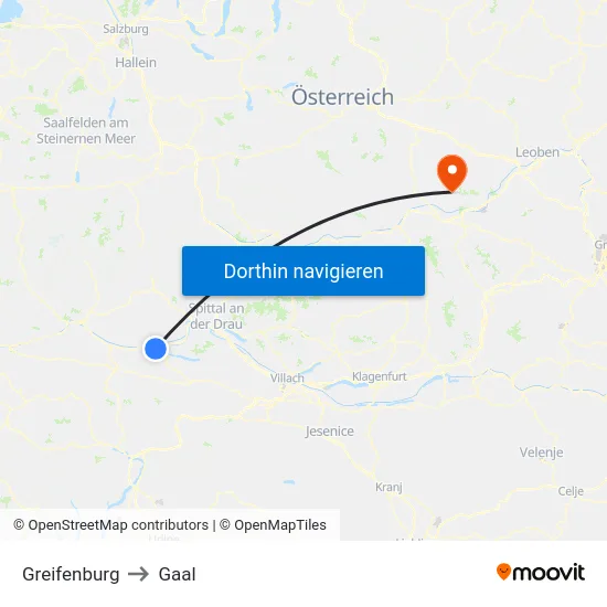 Greifenburg to Gaal map