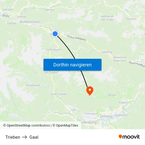 Trieben to Gaal map