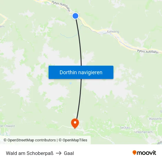 Wald am Schoberpaß to Gaal map