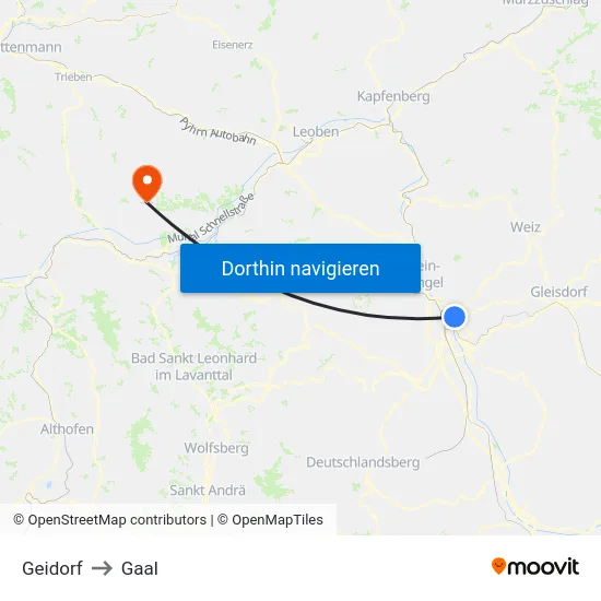 Geidorf to Gaal map
