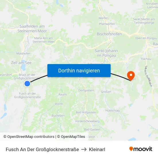 Fusch An Der Großglocknerstraße to Kleinarl map