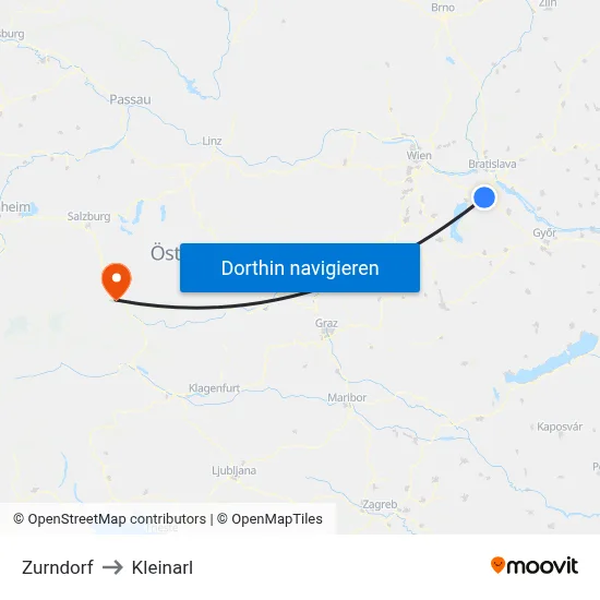 Zurndorf to Kleinarl map