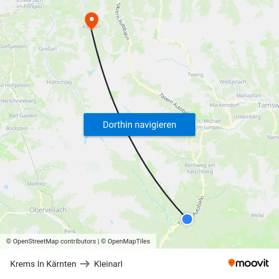 Krems In Kärnten to Kleinarl map