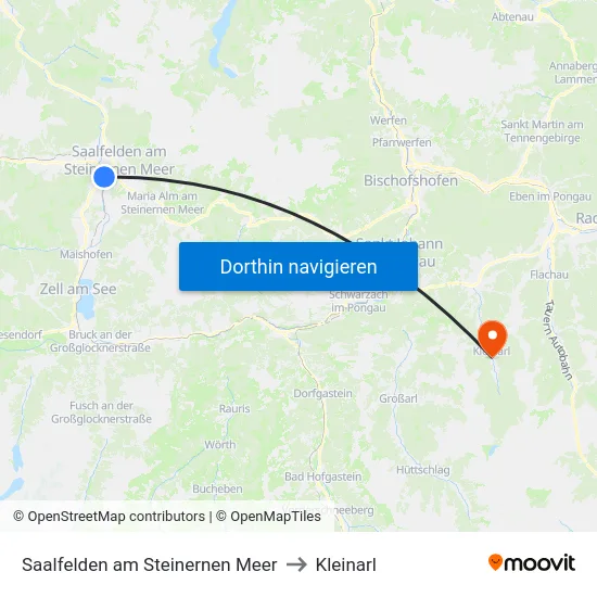 Saalfelden am Steinernen Meer to Kleinarl map