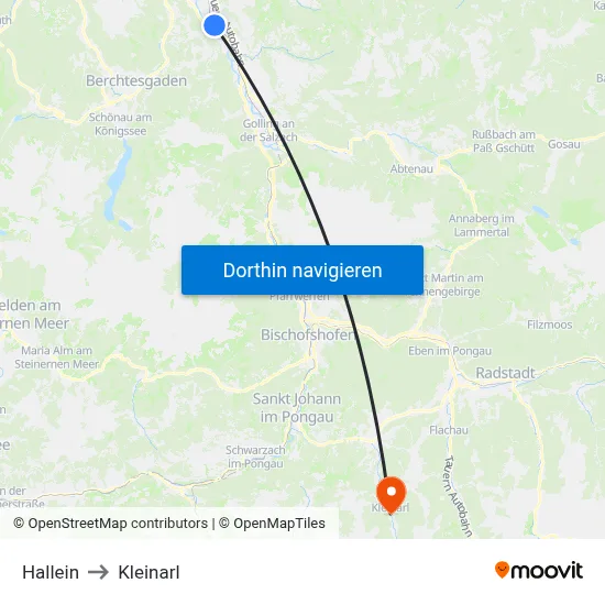 Hallein to Kleinarl map